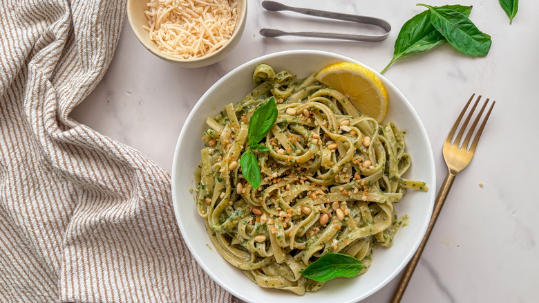 Bowl of pesto pasta