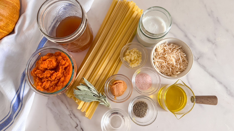 Creamy pumpkin pasta ingredients