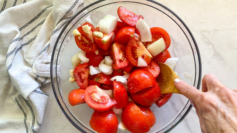 tomatoes in glass bowl