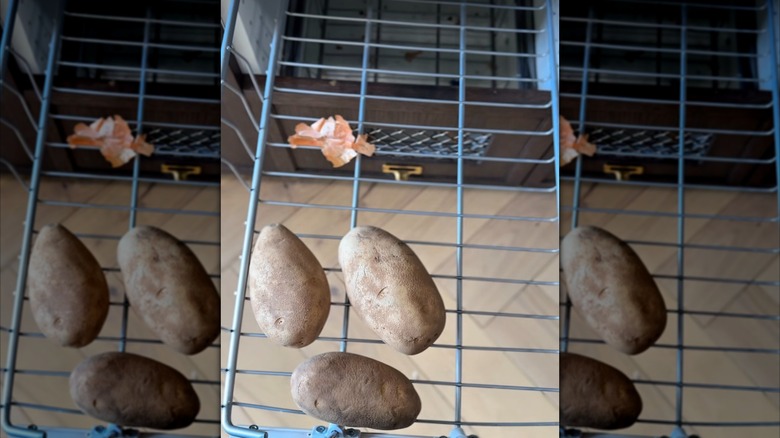potatoes in a wire basket