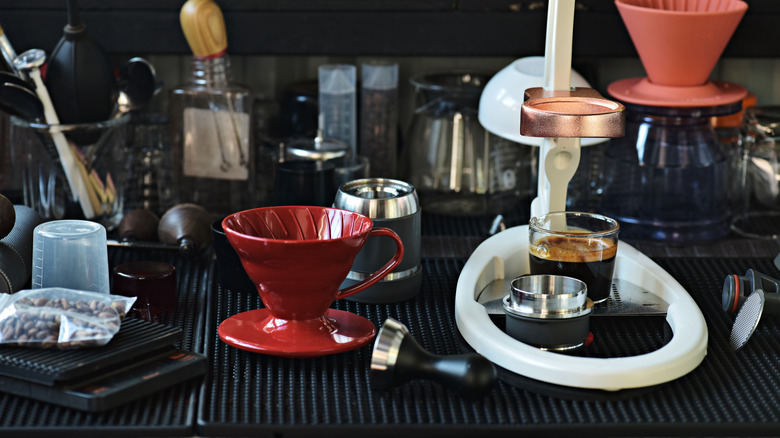 Coffee-making equipment on a silicone mat