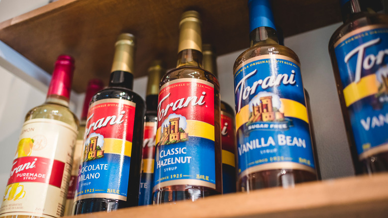 Torani syrups on a shelf