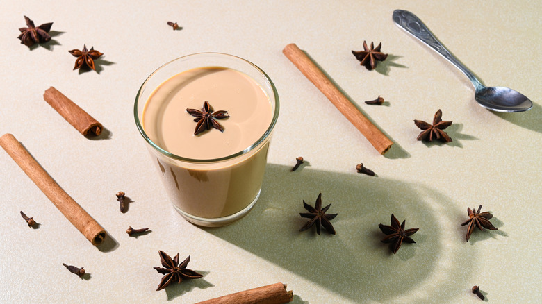 Glass of chai with spices