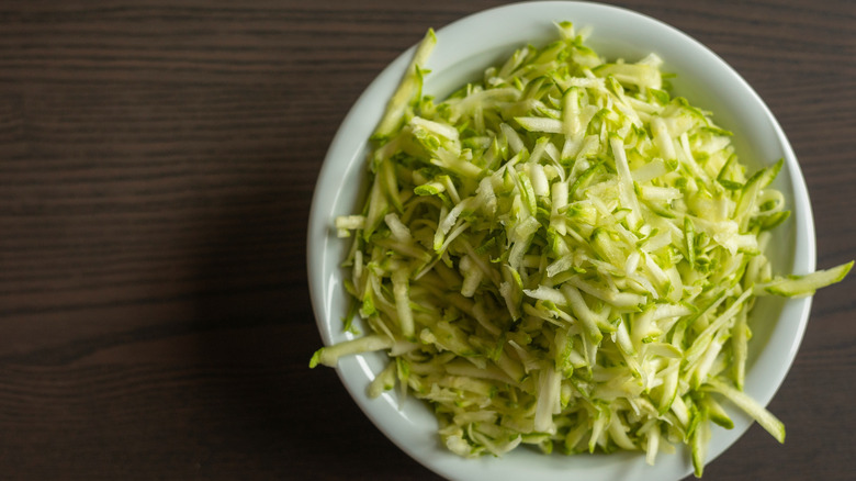 Zucchini shreds in a bowl