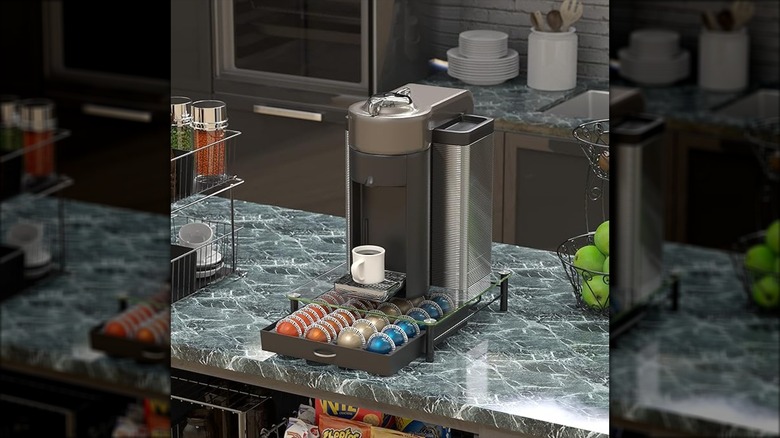 Deco Brothers coffee pod organizer on hotel breakfast bar