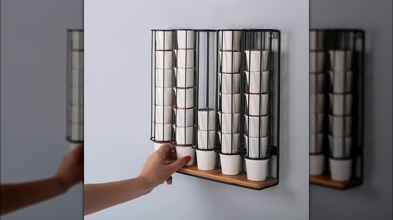 Jackcube coffee pod dispenser mounted to a wall
