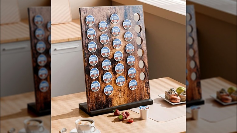 Wooden coffee pod holder on a table
