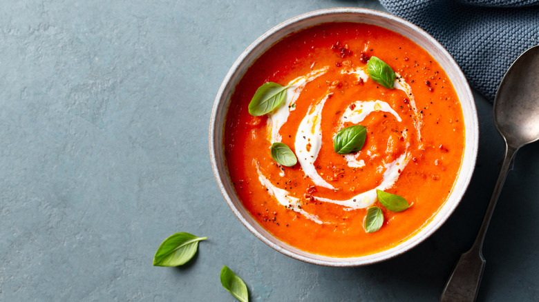 Tomato basil soup with a basil garnish