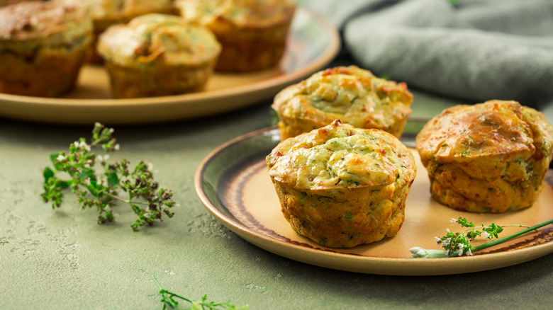 Colorful herb muffins on a table