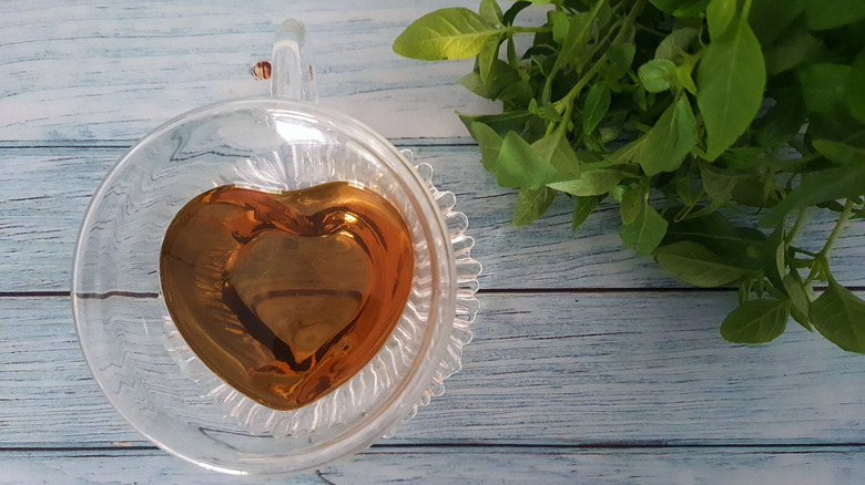 Basil tea in a glass