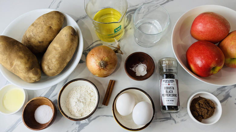 Ingredients for latkes and applesauce
