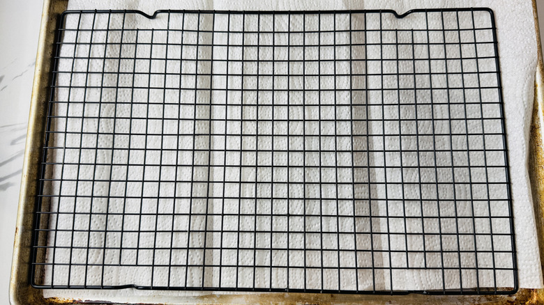 Lined baking sheet with rack