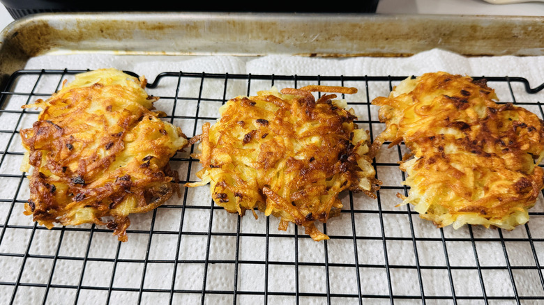 Latkes on a wire rack