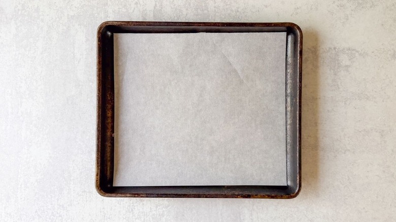 Small sheet pan lined with parchment paper