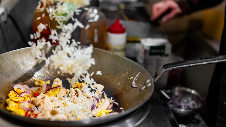 A fresh stir fry being prepared