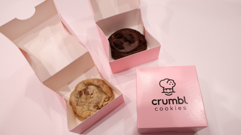 Crumbl cookies in boxes