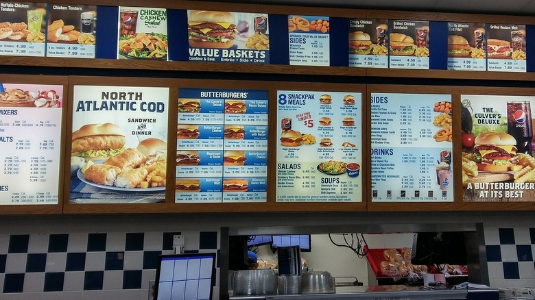 Interior menu at a Culver's fast food restaurant