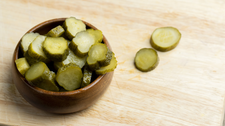 Bowl of pickle chips