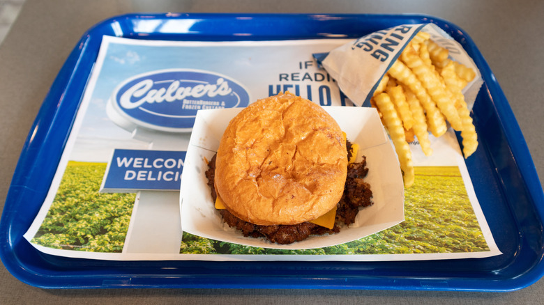 Culver's burger and fries on a branded tray