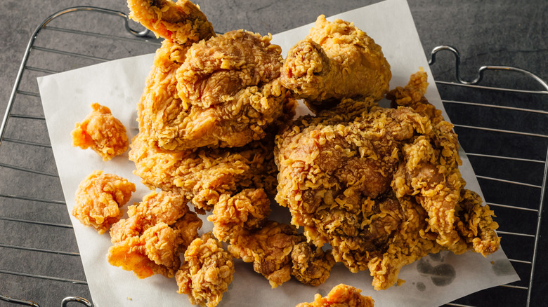 A heaping plate of crispy fried chicken