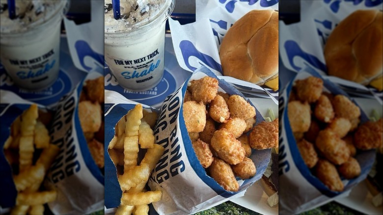 Culver's cheese curds, fries, concrete mixer, and Butterburger