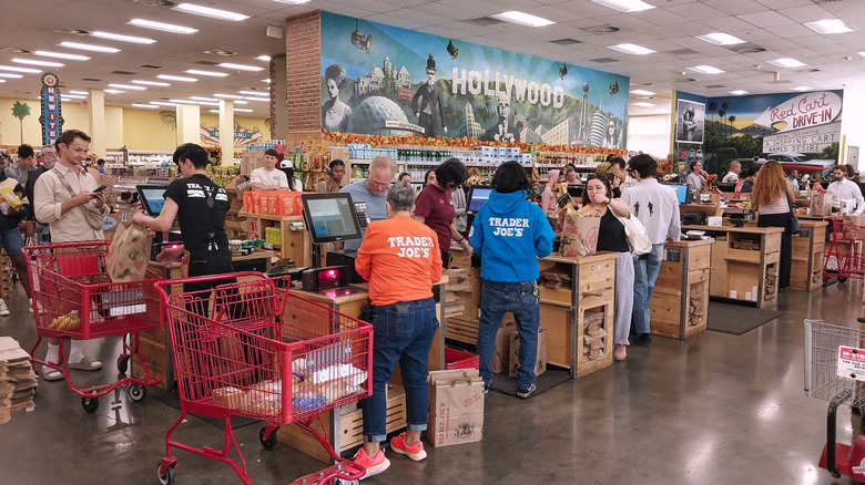 Customers checking out at a Trader Joe's in Hollywood, CA