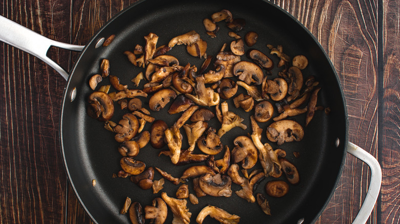 Seared mushrooms in a pan