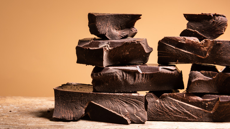 A heap of broken chocolate pieces.