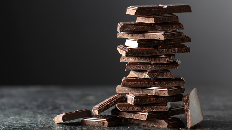 Broken bar of dark chocolate