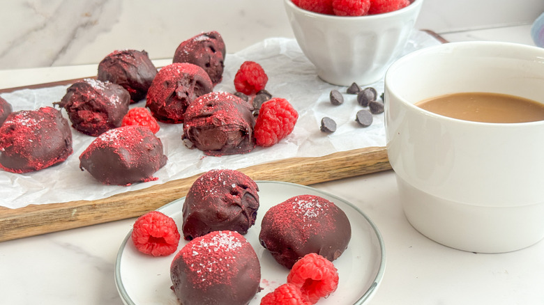 truffles on plate with coffee