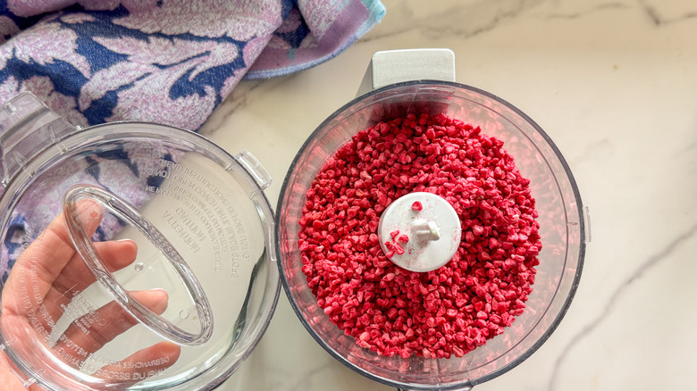 freeze dried raspberries in processor