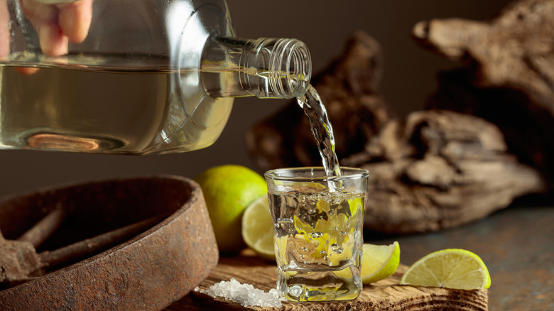 tequila poured into shaker