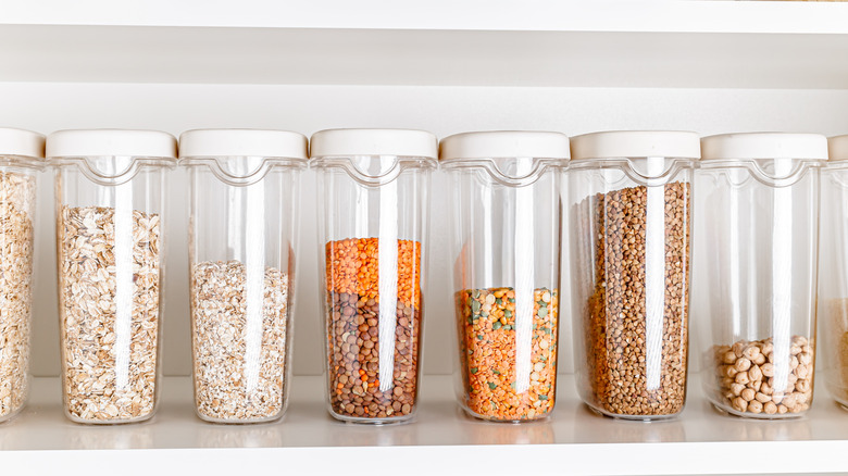uniform pantry containers holding dried goods