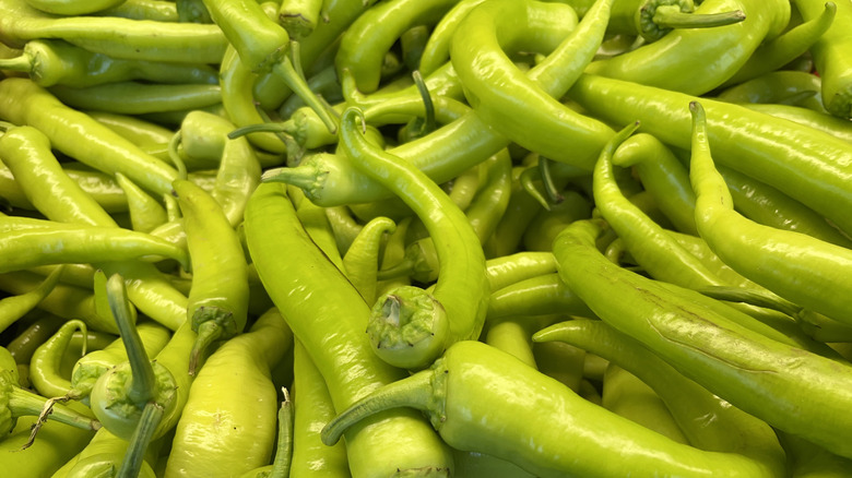 Closeup of banana peppers