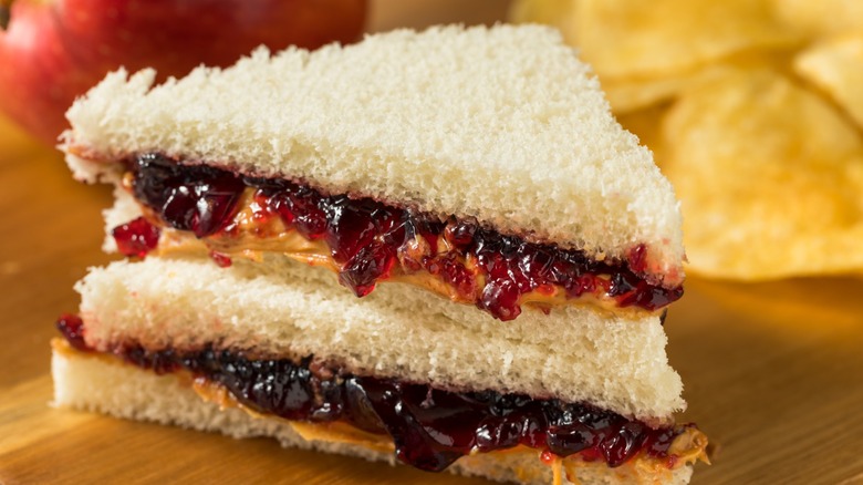 homemade peanut butter and jelly sandwich