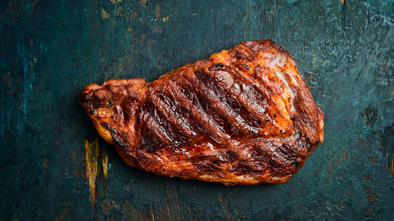 A grilled ribeye steak.