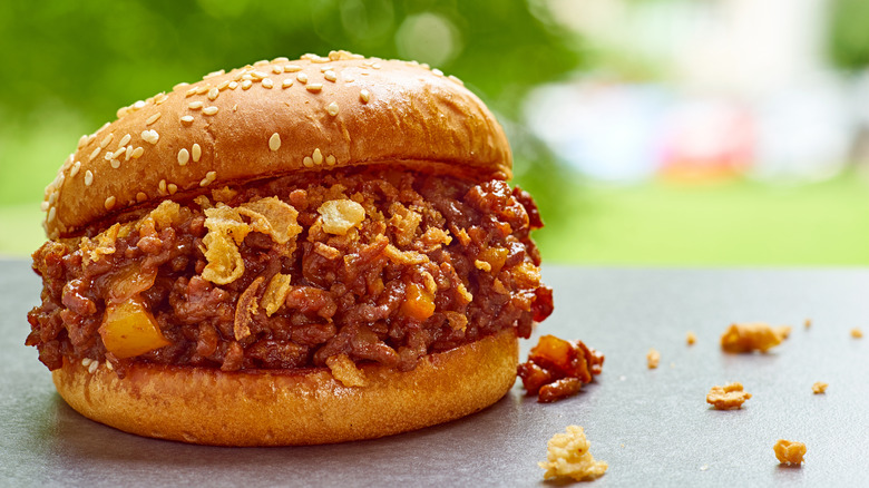 Sloppy joe on a table outside