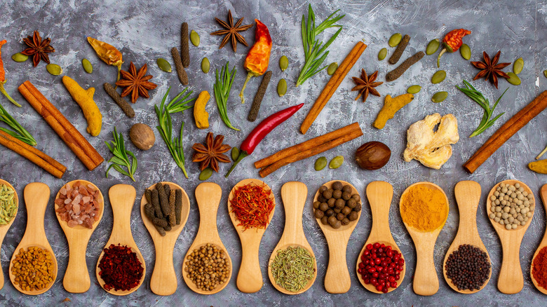 a display of herbs and spices