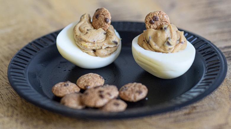 Plate with cookie dough deviled eggs
