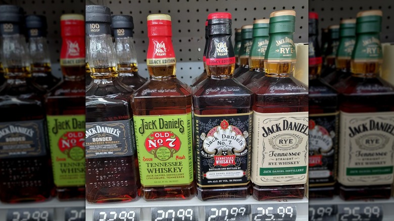three bottles from Jack Daniel's Legacy Edition Series on a retail shelf