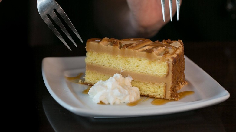 A slice of Cookie Butter Cake at Olive Garden