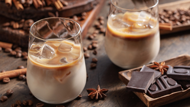 irish cream coffee cocktails in stemless wine glasses