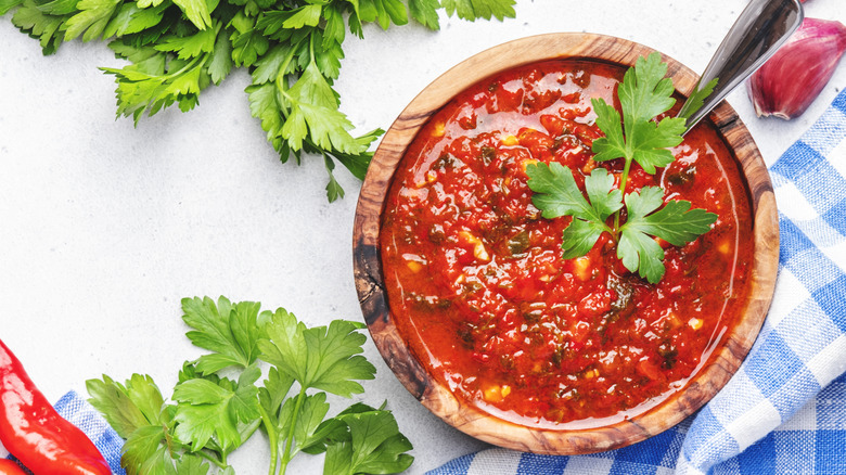 traditional arrabbiata sauce in a wooden bowl