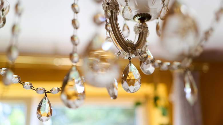 chandelier crystals hanging from metal armature