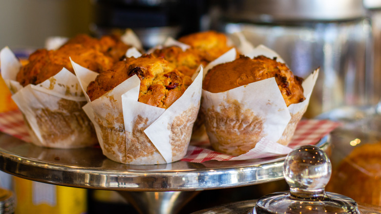 Plate of muffins on a display platter