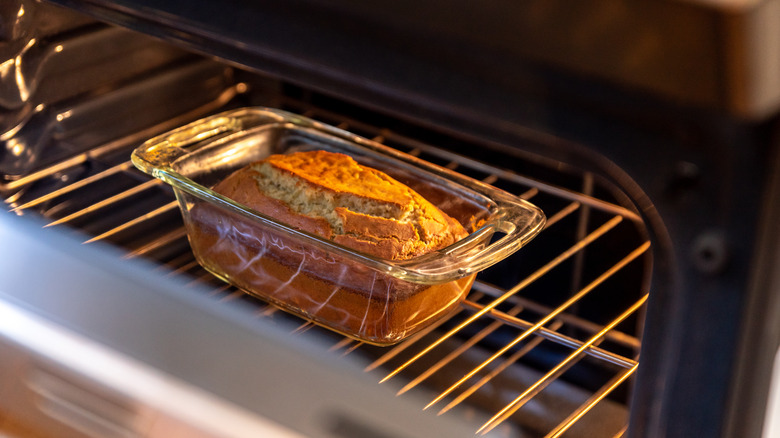 banana bread on oven rack 