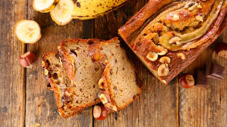sliced banana bread on table