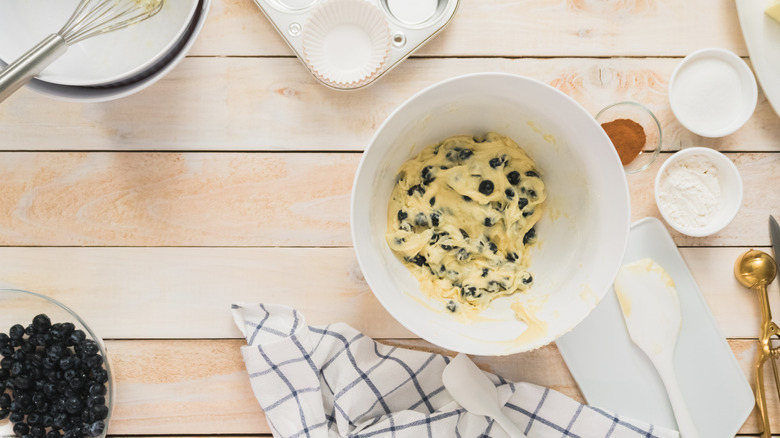 Muffin batter with blueberries