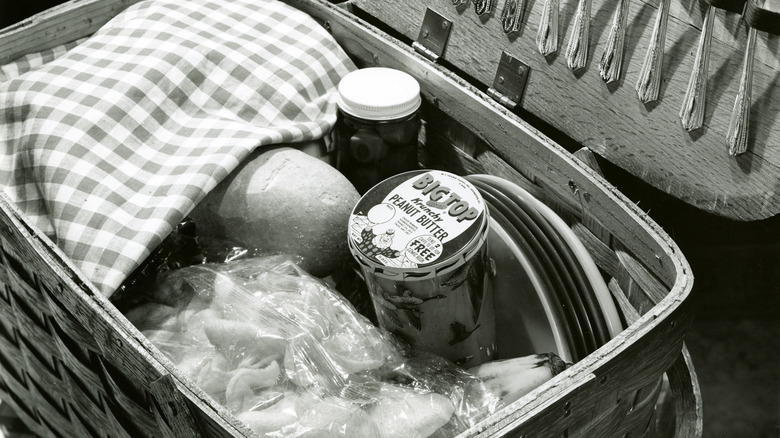 Picnic basket with a jar of Big Top Krunchy peanut butter
