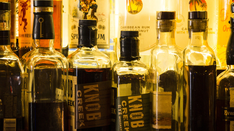 bottles of liquor lined up